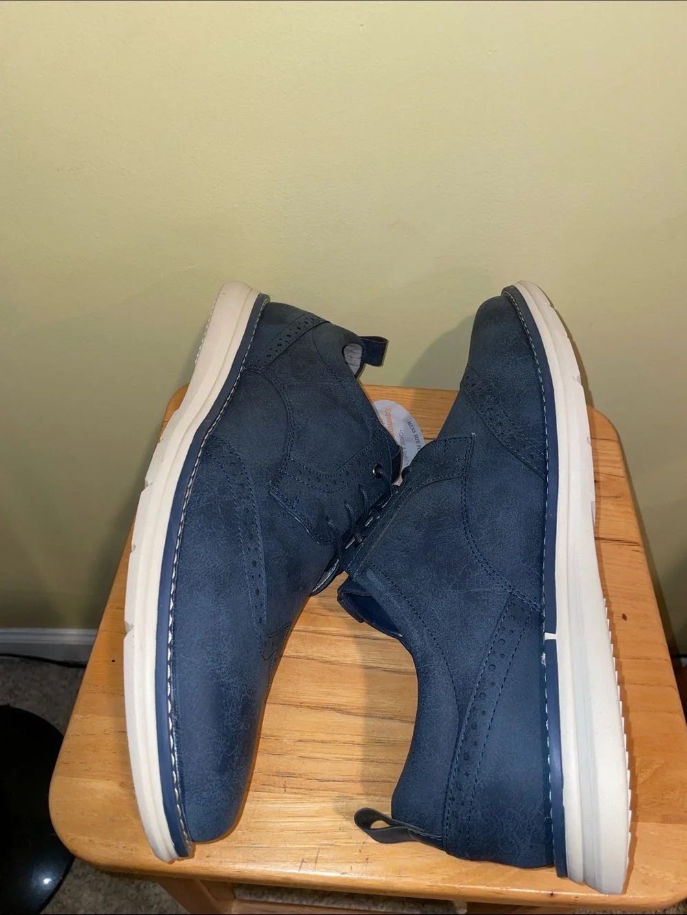 Men’s Navy Faux Suede Oxford Shoes | Wingtip Brogue | Business Casual SZ 15